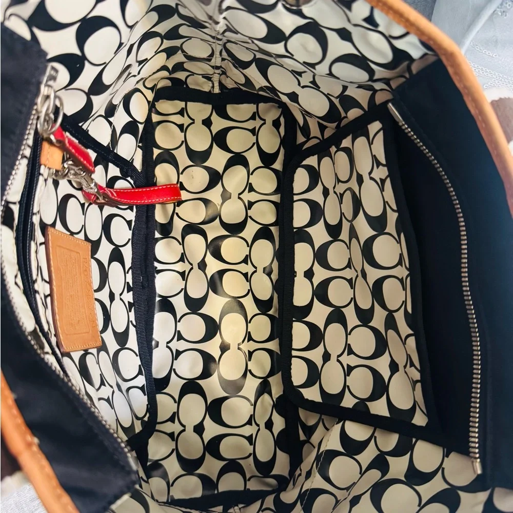 Coach Hampton Black Inside Out Tote with Red Handles and Red Logo Patch - Picture 12 of 15